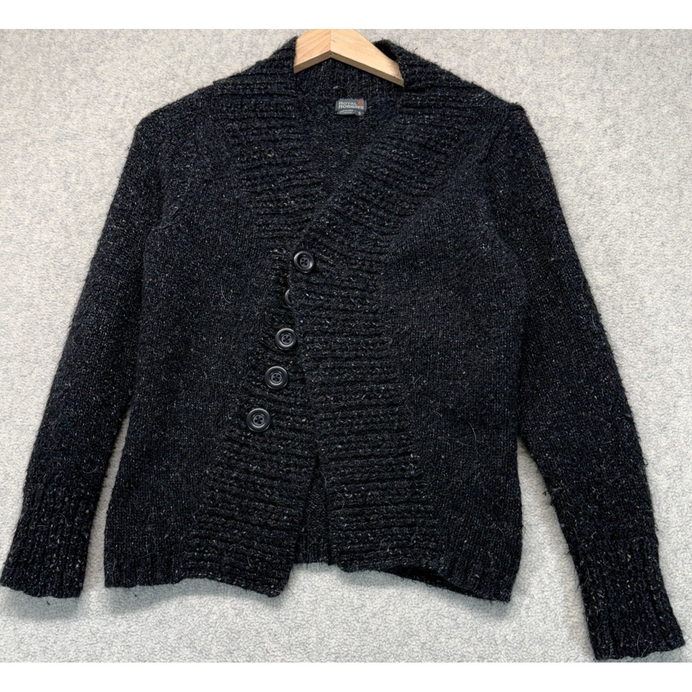 Royal Robbins Womens Cardigan Sweater Black Flecked Asymmetrical Button Front S